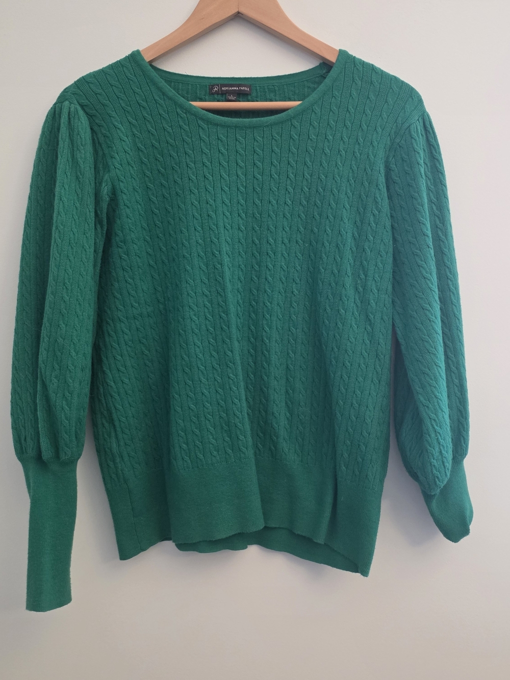 Adrianna Papell Emerald Green Cable-Knit Crewneck Sweater